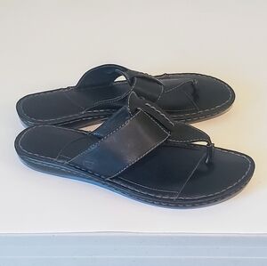 Born Womens Black Leather Thong Slip On Slides Sandals Size 10
